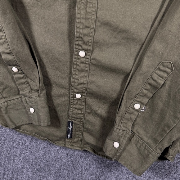 True Religion Pearl Snap Olive Green Long Sleeve Button Down Shirt Mens Medium - Picture 4 of 9